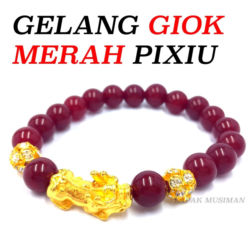 [Bayar di Tempat] GELANG BATU GIOK MERAH PIXIU 10MM - GELANG KEBERUNTUNGAN - GELANG HOKI - ASLI NATU