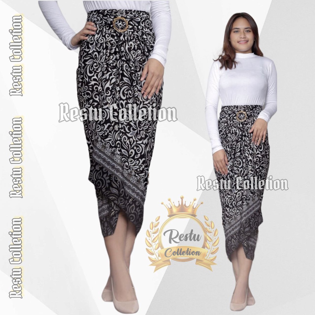 { COD } Rok Lilit Warp Skirt Serut Songket Jumputan Batik Panjang Wanita Bawahan Kebaya Kondangan Nikahan Wisuda Modern Tunangan Cewek Bahan Sutra HQ Premium All Size By Restu Colletion Motif Bunga Hitam Bestseller