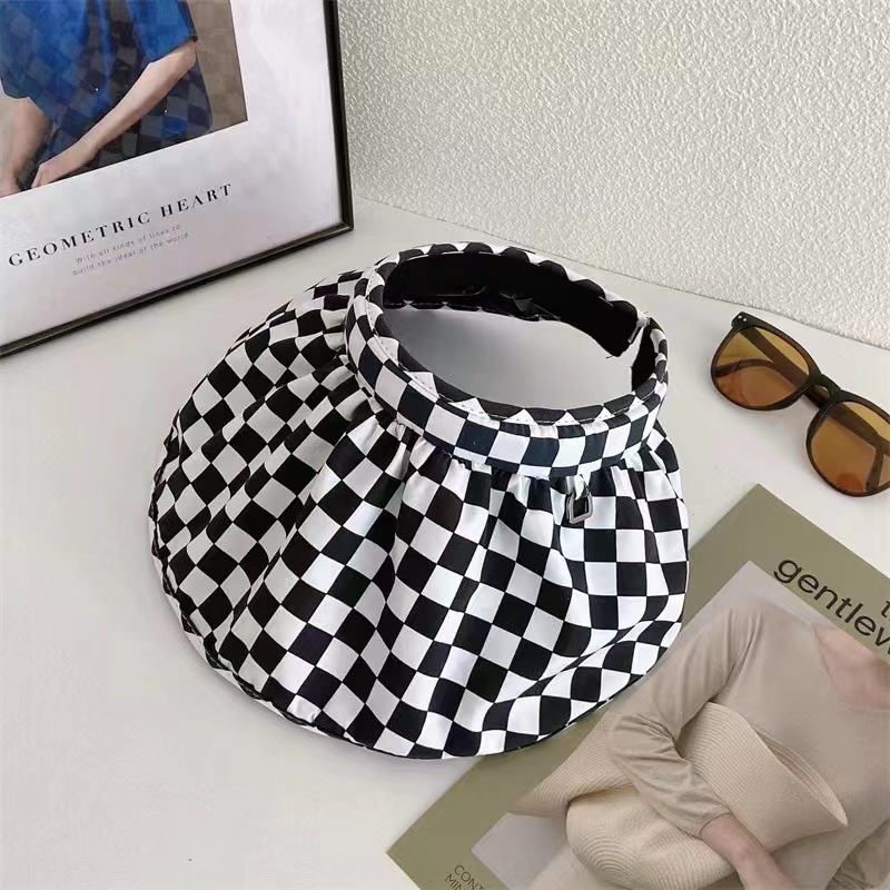 (Hello Girl) MZ26 Topi Anti UV Motif Catur Kekinian Gaya Korea Import