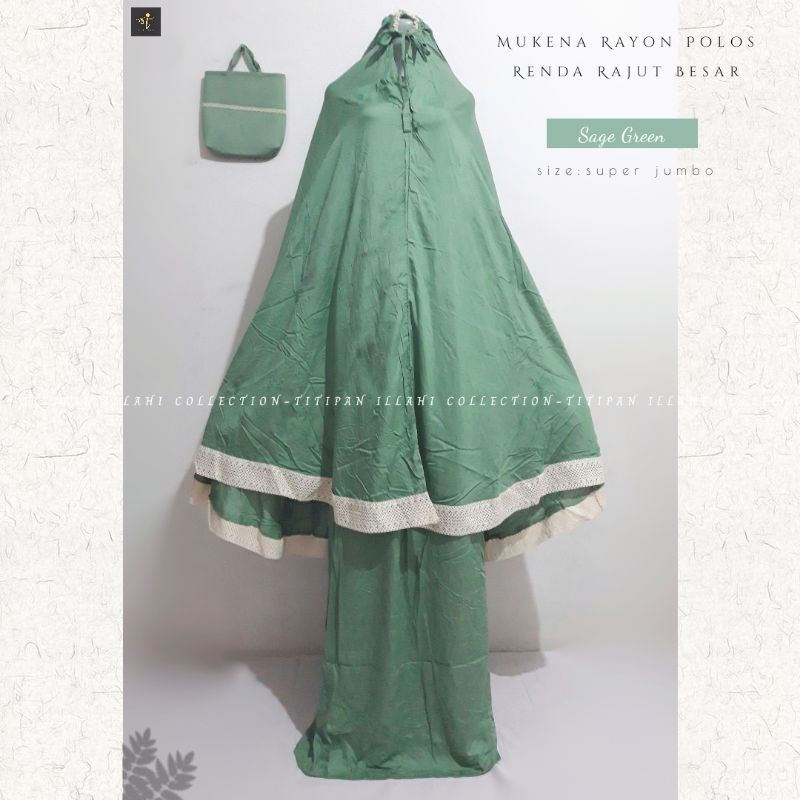 Mukena Dewasa Jumbo Rayon Polos Renda Rajut Besar
