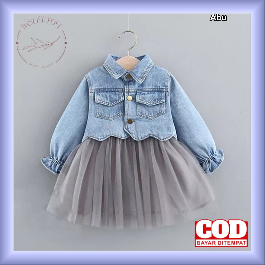 Fashion Anak Setelan Anak Perempuan 3in1 Set Rok Berlapis Jaket Jeans Denim Terbaru umur 2 3 4 Tahun