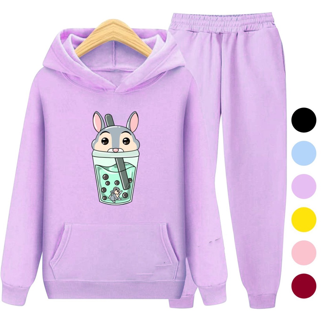 Setelan Sweater Hoodie BOBA RABBIT / Sweater Anak-Anak Remaja Size S, M , XL , XXL