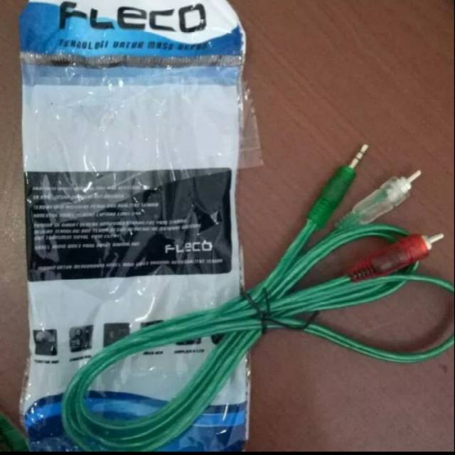 fleco kabel aux 2 in 1 Audio 1 meter jack RCA 2in1 to Mini Stereo Male 3.5mm Kabel Audio 2in1