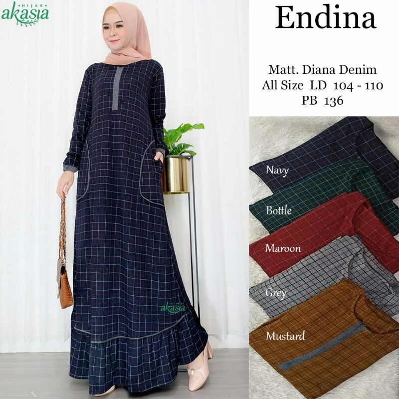 ENDINA Gamis motif kotak mat diana denim ORIGINAL by Akasia