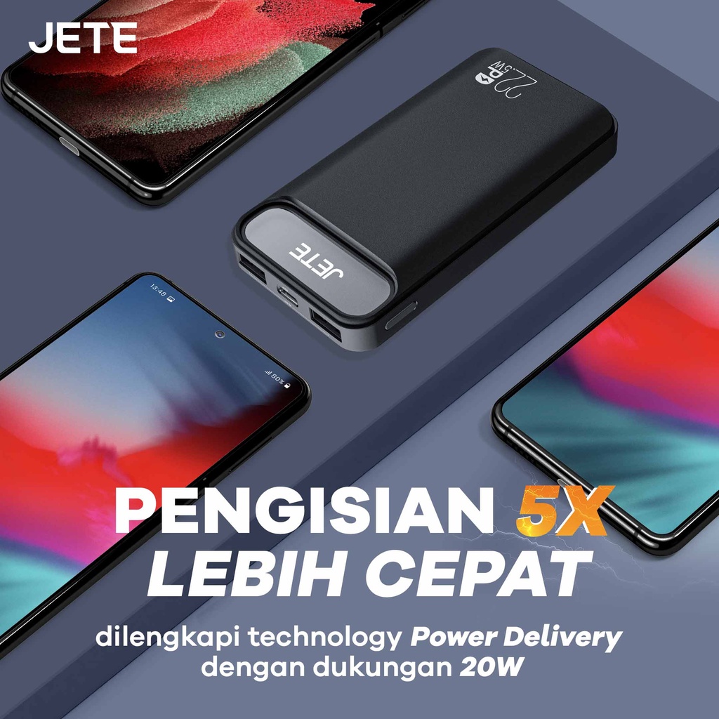 Power Bank 20000mAh Fast Charging PD 22.5W JETE B3 with Triple Output Garansi 2 Tahun