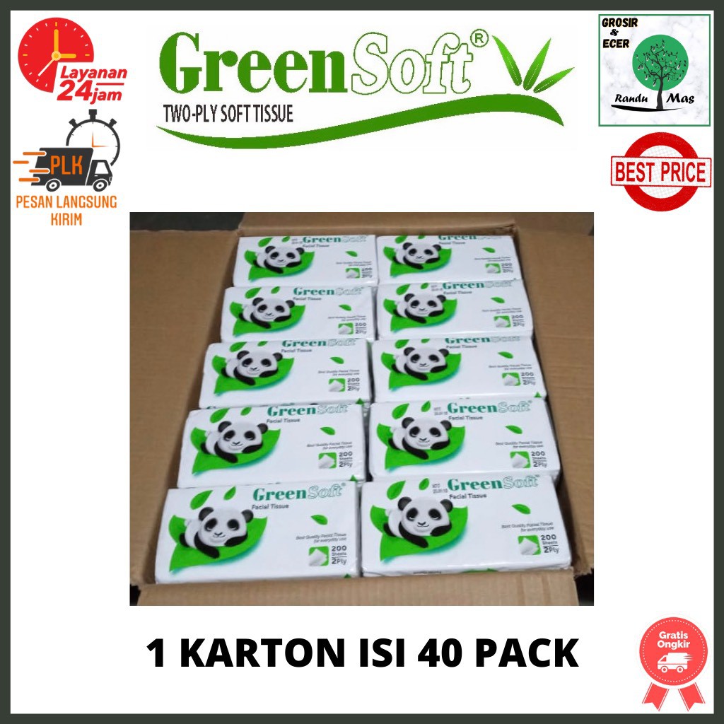 [1 Dus Tisu] Tissue Green Soft Facial Tissu 200 Sheet 2 Ply Tissue Wajah 1 Karton Isi 40 Pack Murah