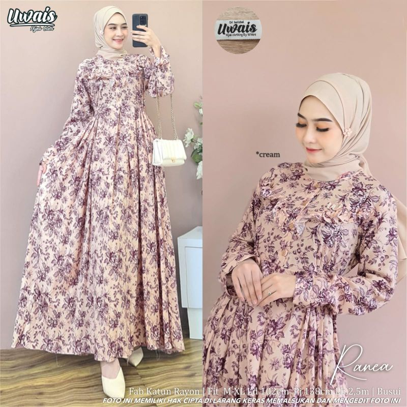 RANEA DRESS ORI UWAIS HIJAB // Maxy Dress Gamis Motif Katun Rayon Best Seller