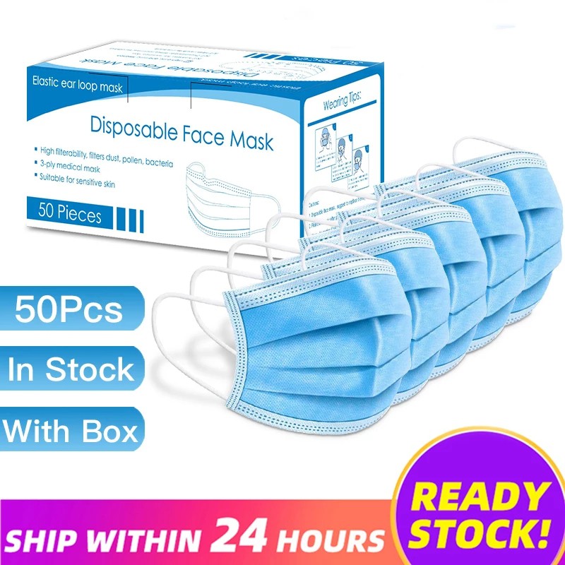 AFM Masker Disposable 3Ply Black Color  Masker Biru 3 PLY DISPOSABLE FACE MASK