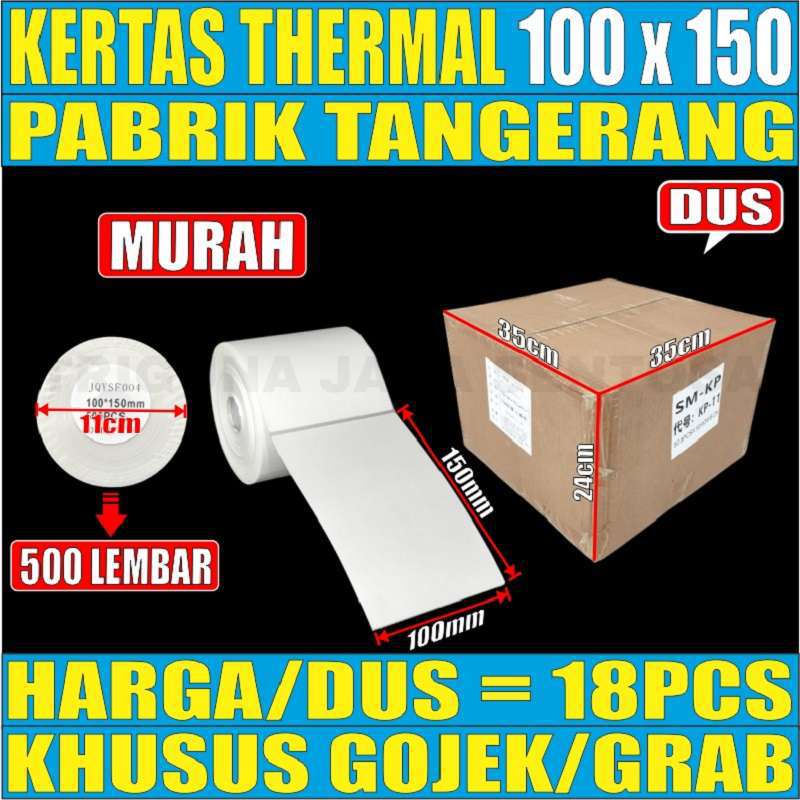 Kertas Thermal A6 100x150mm Resi Label Barcode Bersih Tebal Per dus Gjk