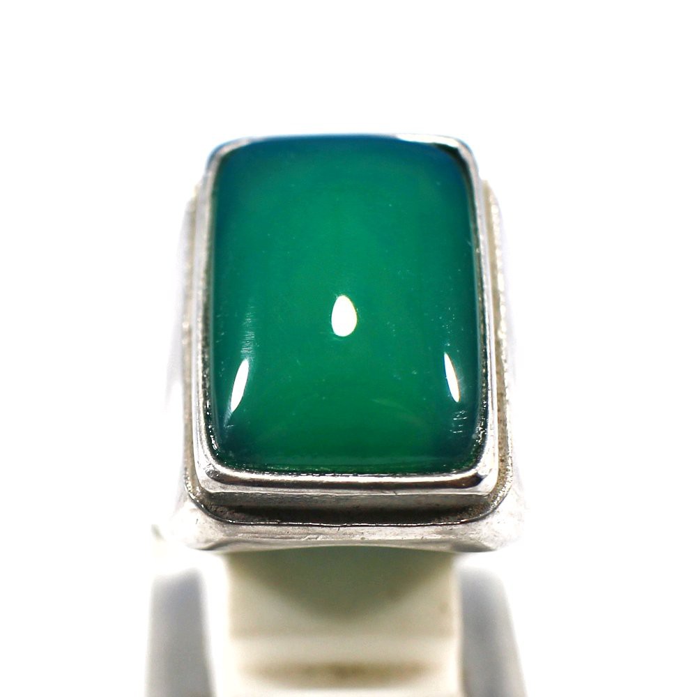 CINCIN BATU AKIK NATURAL GREEN CHALCEDONY OCTAGON BIG SIZE MAKIN BERGAYA