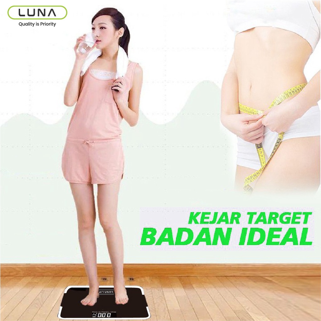 Lunalife Timbangan Badan Digital With USB Charging Anti Pecah With LCD GARANSI 3 TAHUN Official