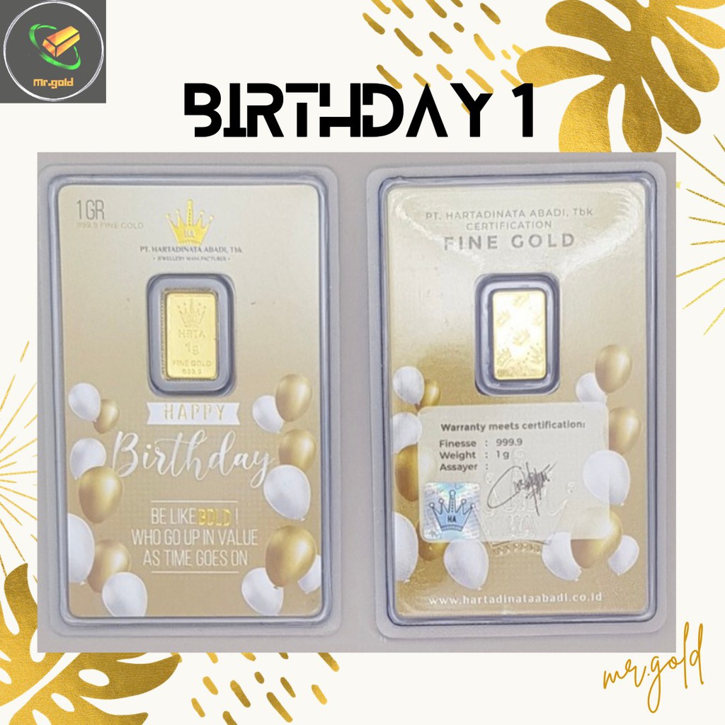 EMAS LOGAM MULIA MINI HARTADINATA ABADI 1 GRAM EDISI BIRTHDAY 1 GIFT SERIES ACC LM HT GOLD / LM HRTA