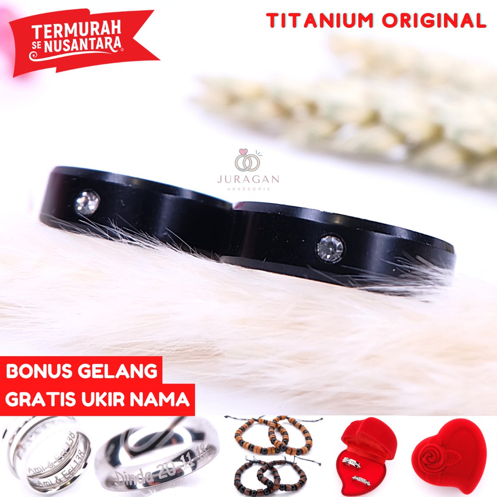 [UKIR NAMA + BOX HATI] Cincin Couple BUCIN Titanium M27 BONUS Gelang Couple