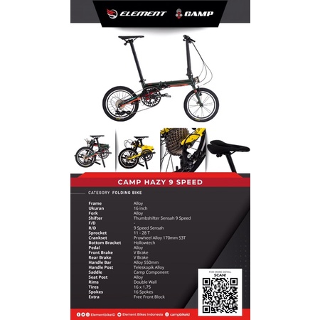 Sepeda Lipat Folding Bike 16 Camp Hazy 9 Speed Promo
