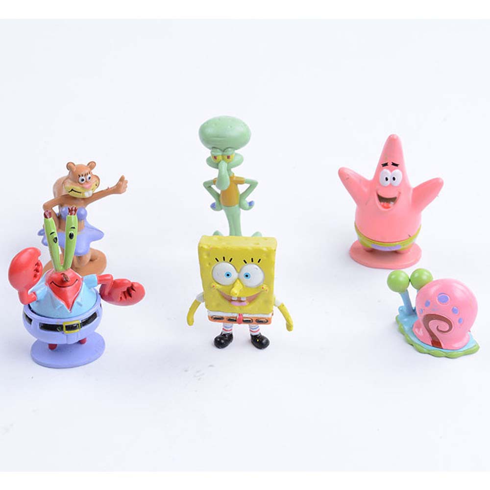 6pcs / Set Mainan Action Figure Model Kartun Spongebob Bahan Pvc Ukuran 3-6cm Untuk Dekorasi Desktop