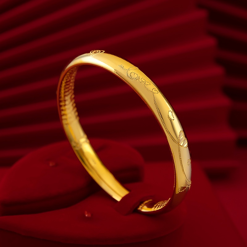 Gelang Emas Emas Asli Kadar 375Desain Hati Glossy Gaya Korea Untuk Wanita