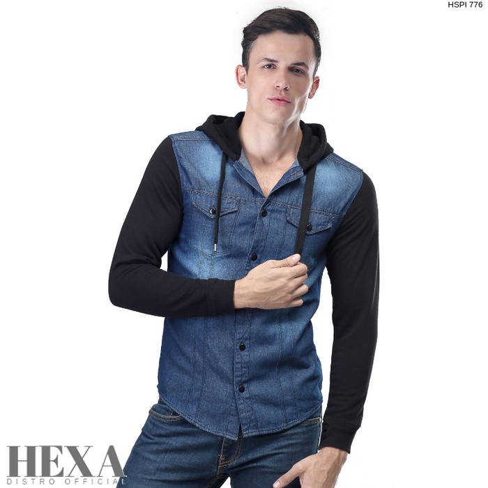 Jaket Hoodie Semi Kemeja Levis Jeans Denim Biru Pria ORIGINAL DISTRO -