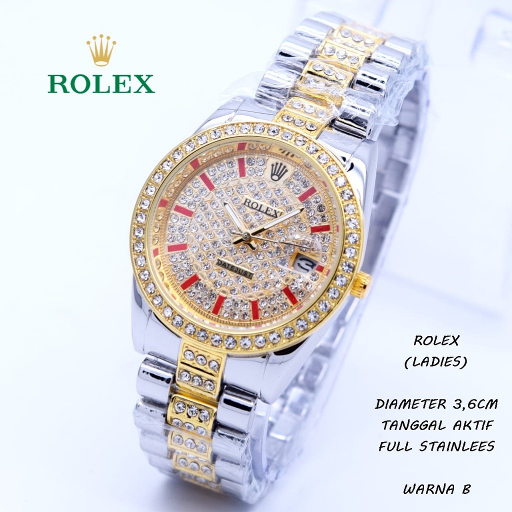 JAM TANGAN WANITA ROLEX RANTAI DIAMOND TANGGAL AKTIF