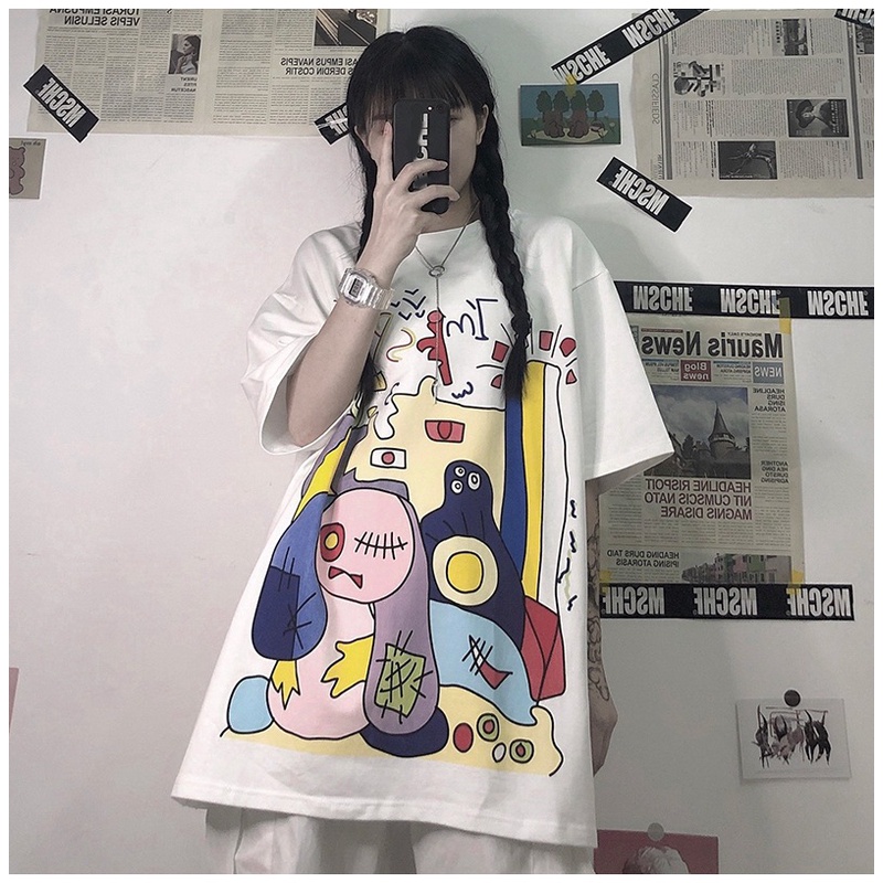 KBS-114 kaos oversize full print cartoon abstrak colorfull t-shirt import korea jepang