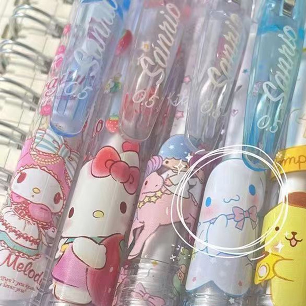 6pcs Pulpen Tinta Hitam Motif Kartun Sanrio Lucu Untuk Sekolah / Kantor