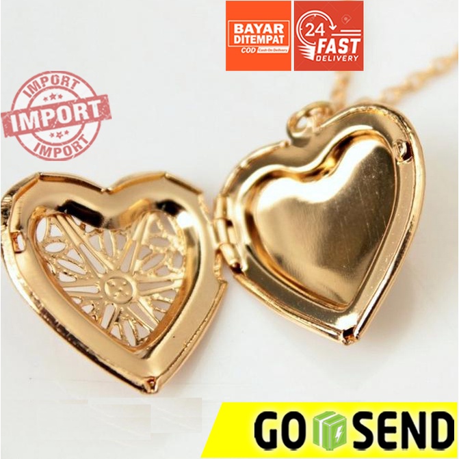 Kalung Liontin Foto Cantik Love Heart Hati Valentine Wedding Tunangan Couple Pendant Photo Frame