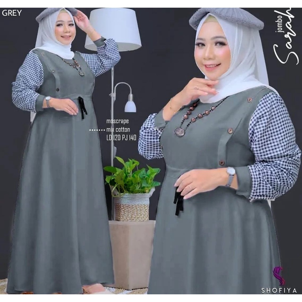 Sarah Dress Jumbo | Gamis Jumbo | Gamis Motif Kotak