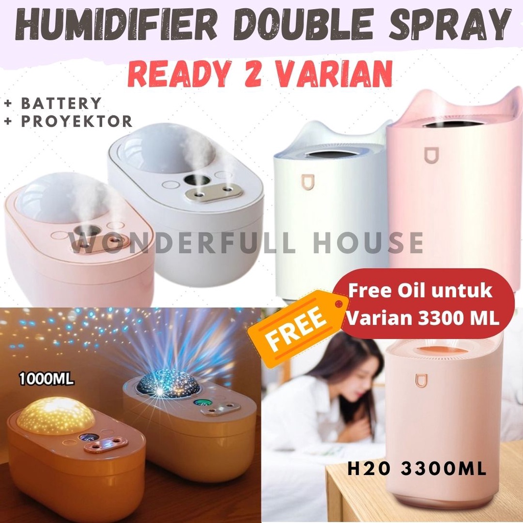 Air Humidifier Double Spray Aromatheraphy Humidifier Proyektor Jumbo Aroma Diffuser