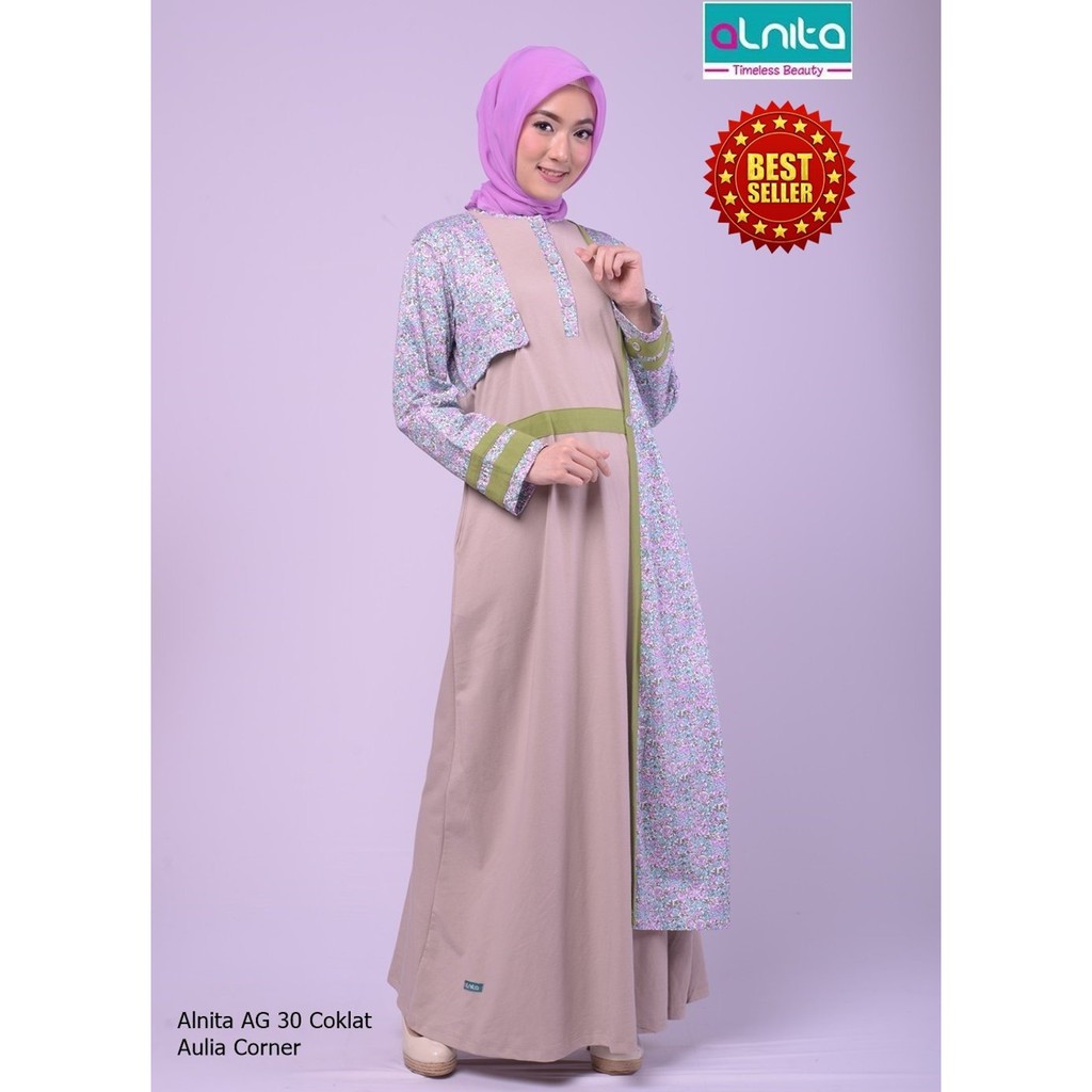 TERBARU Grosir Gamis Murah Alnita AG 30 Coklat Susu Gaun Pesta Muslim