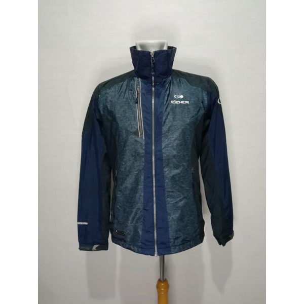 Jaket outdoor Eider biru hitam motif