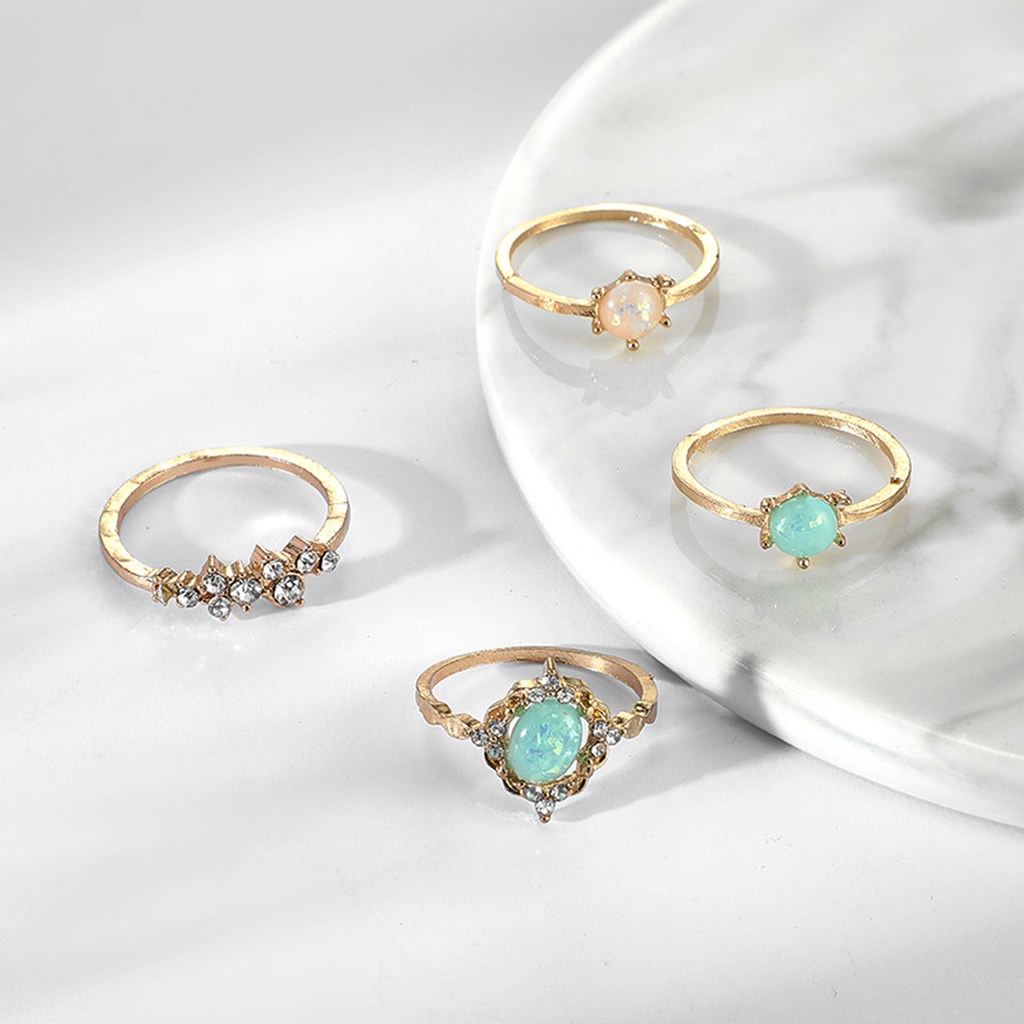 Hu Hu Hu Hu Hu Alat Bantu Pasang Kacamata♡ 4pcs / Set Cincin Buku Jari Aneka Bentuk Warna Permen Bahan Alloy Untuk Wanita