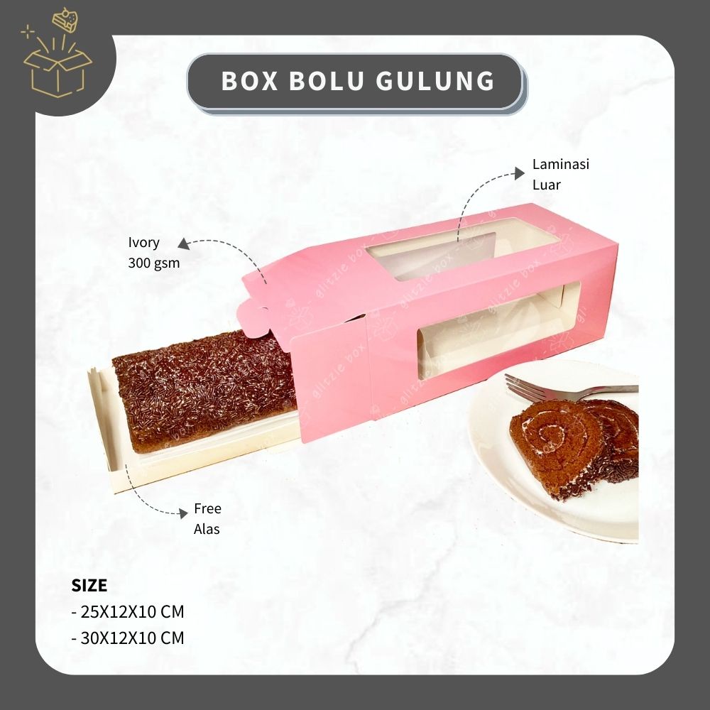 (10 pcs) BOX BOLU GULUNG IVORY | Dus Kue Bolu Gulung Polos Warna Dengan Insert Alas - Roll Cake Box 