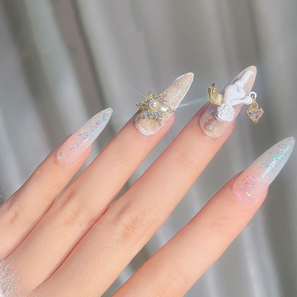 AUGUSTINA Agustina Zirkon Dekorasi Nail Art Hati Liontin Pink Putih Wanita Cupid Sudut Kuku Kristal Baroque 3D Perhiasan Kuku