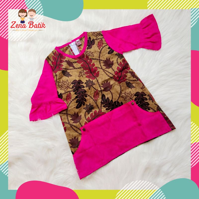 tunik batik anak perempuan dress batik atasan batik cewek pink coklat