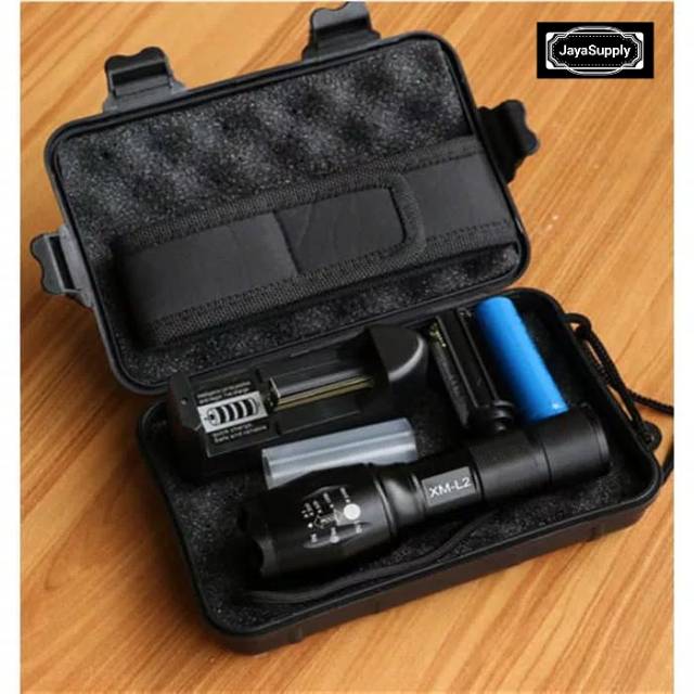 Senter LED E17 Cree XM-L2 Camping Gunung XML2 Super Terang 10.000 Lumens Paket Lengkap Anti Air