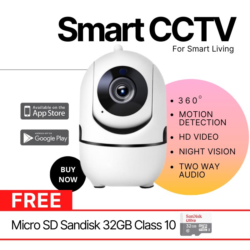 Smart CCTV 360 Smart IP Camera CCTV WIFI Night Vision Pan Tilt + 32GB CCTV Rumah