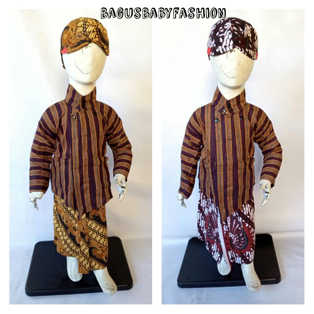 Surjan Lurik Warna Ungu Setelan Jarik dan Blangkon Cute