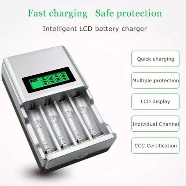 Charger Baterai 4 Slot LCD Display for AA AAA NiMh NiCd