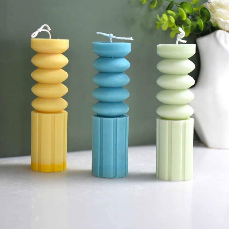 Cetakan Lilin / Sabun Bentuk Silinder Geometris Motif Garis Bahan Silikon