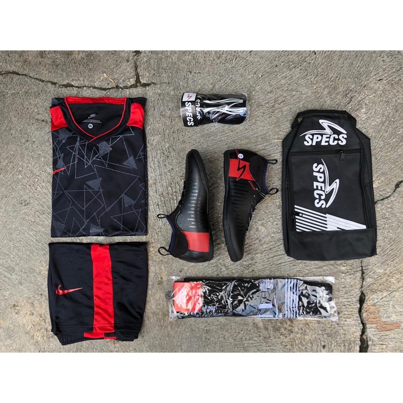 (PAKET KOMPLIT) sepatu futsal nike tempo sol karet mentah-Pkt.5 Tb htm merah