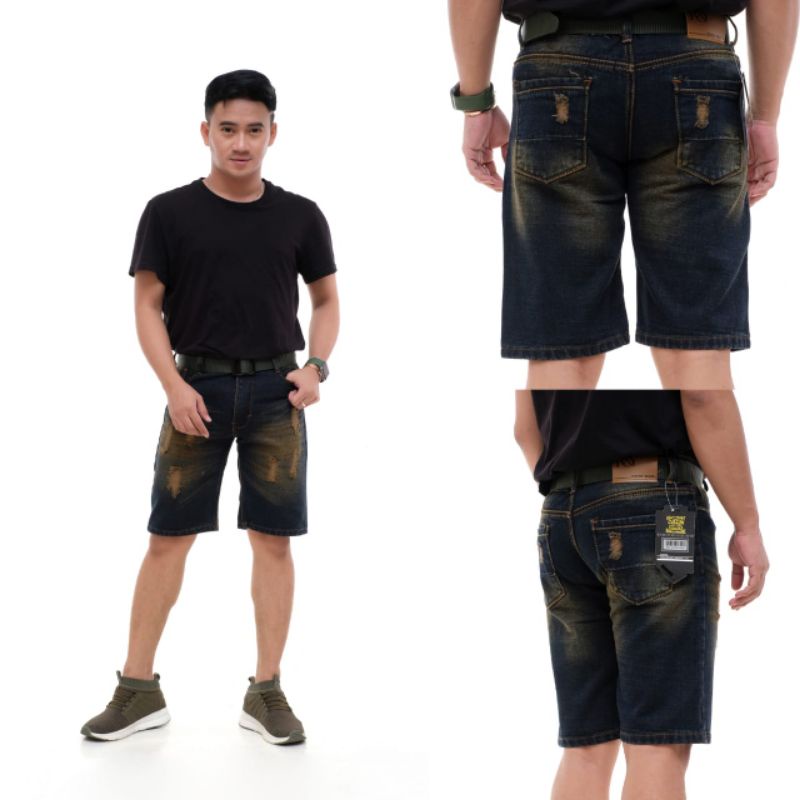 YAOSHI - Celana Pendek Jeans Cowok - Denim Pendek Motive Ripped Kasual