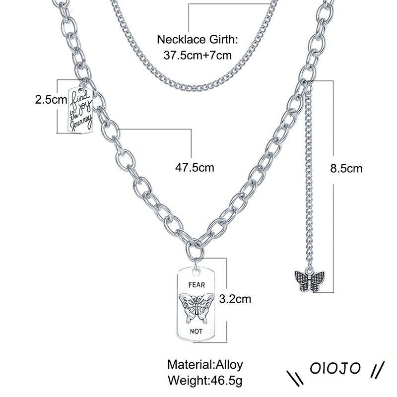 Kalung Rantai Multilayer Dengan Liontin Kupu-Kupu Dan Gaya Retro - Ol