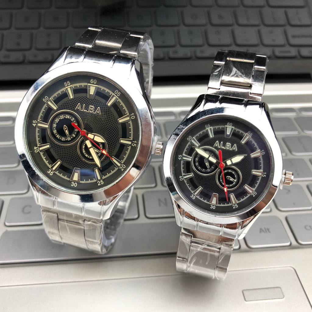 JAM TANGAN COUPLE STAINLESS RANTAI KRISTAS PRENIUMk JAM TANGAN MURAH C22