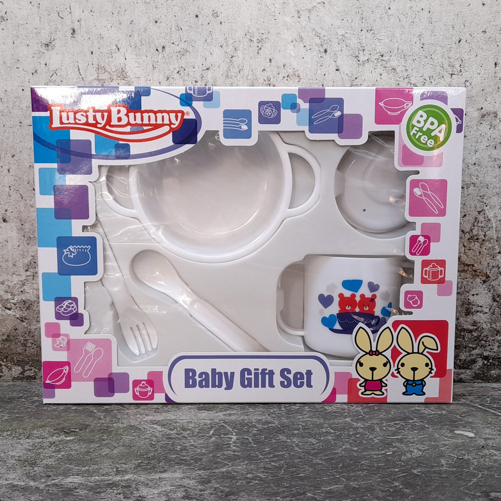 LB 1416 - Feeding Set LUSTY BUNNY BABY GIFT SET Perlengkapan Makan Bayi Gelas Mangkuk Sendok Garpu LB-1411 Kado Bayi Lahir anak Ultah new born  bingkisan giftset sets peralakatan makan baju box eksklusif ibu melahirkan baju celana topi sepatu bayi