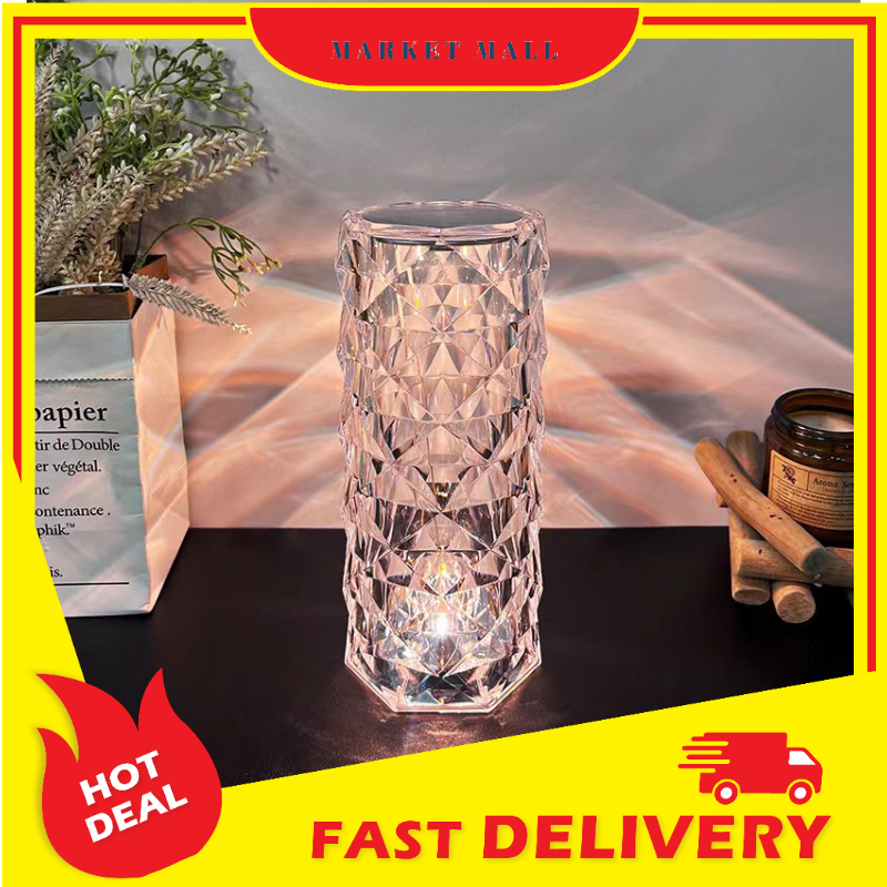 Lampu Meja Tidur LED Desain Mewah Minimalis Crystal Table Lamp 3 Color Light Sensor Sentuh &amp; Tenaga USB VKTECH - 7RLLACTP