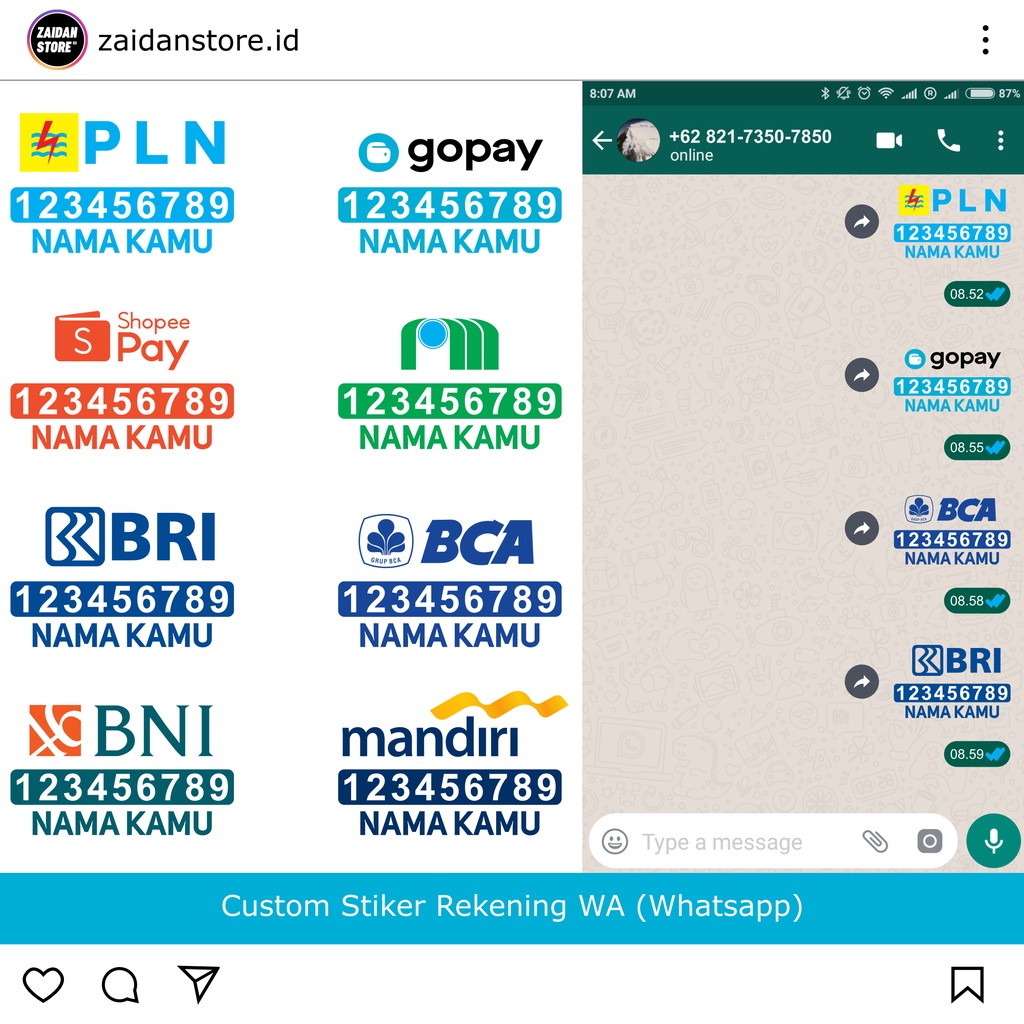 Jual Custom Stiker WA Whatsapp Stiker Rekening E Wallet Indonesia Shopee Indonesia