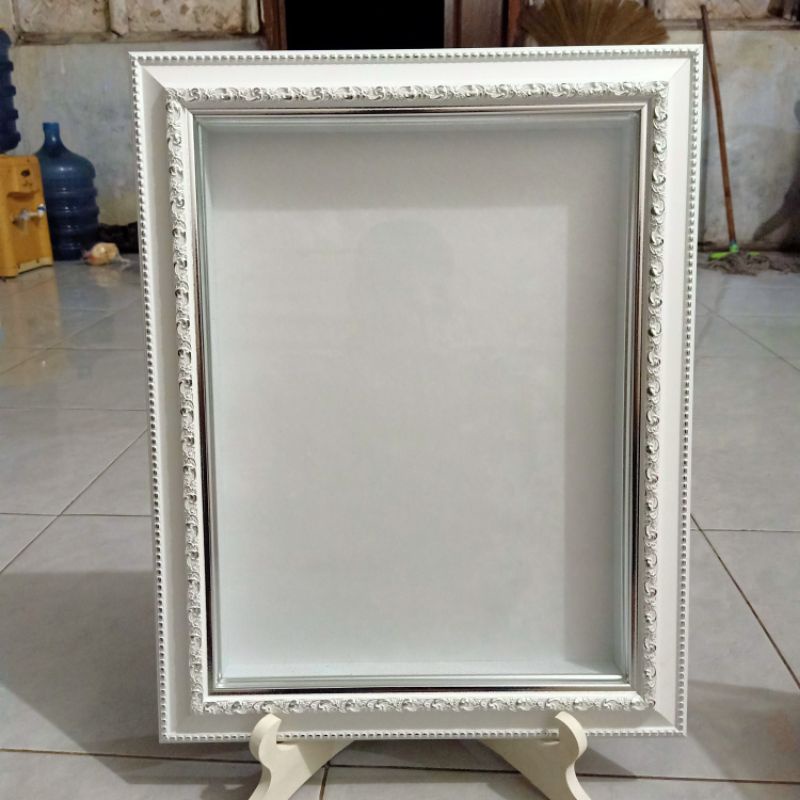 Bingkai Pigura Mahar 3D UK 20x30 Putih Silver