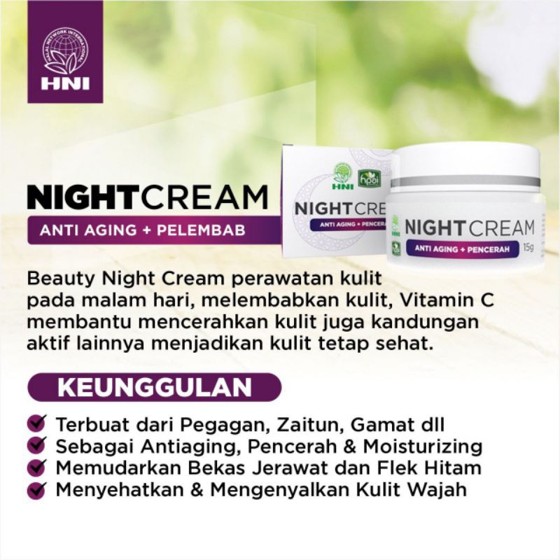 krim malam HNI/ Night cream hni hpai untuk perawatan wajah, perawatan kecantikan, & kecantikan wajah