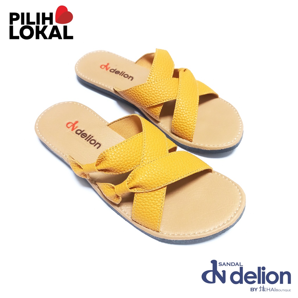 Sandal Slop Wanita Kekinian Cantik Sol Karet Flat Anti Slip Kulit Sintetis Motif Kulit Jeruk Sandal Papirut Wanita Terbaru Sendal Cewek Dewasa Selop Silang Sandal Perempuan Remaja Tali Sendal Cewe Lucu Warna Navy Kuning Beige Tasik Casual Asli Garut Ori