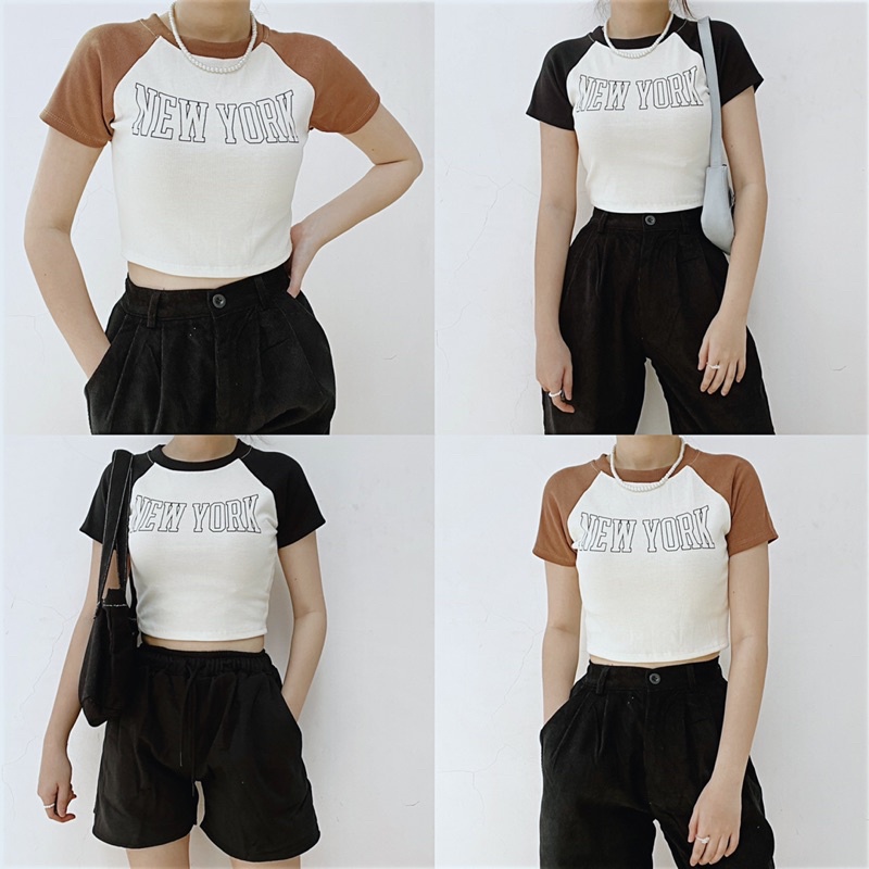 CLOTHIER - Ribbed Crop Tee Collection | Checkered New York Baseball Criss Cross