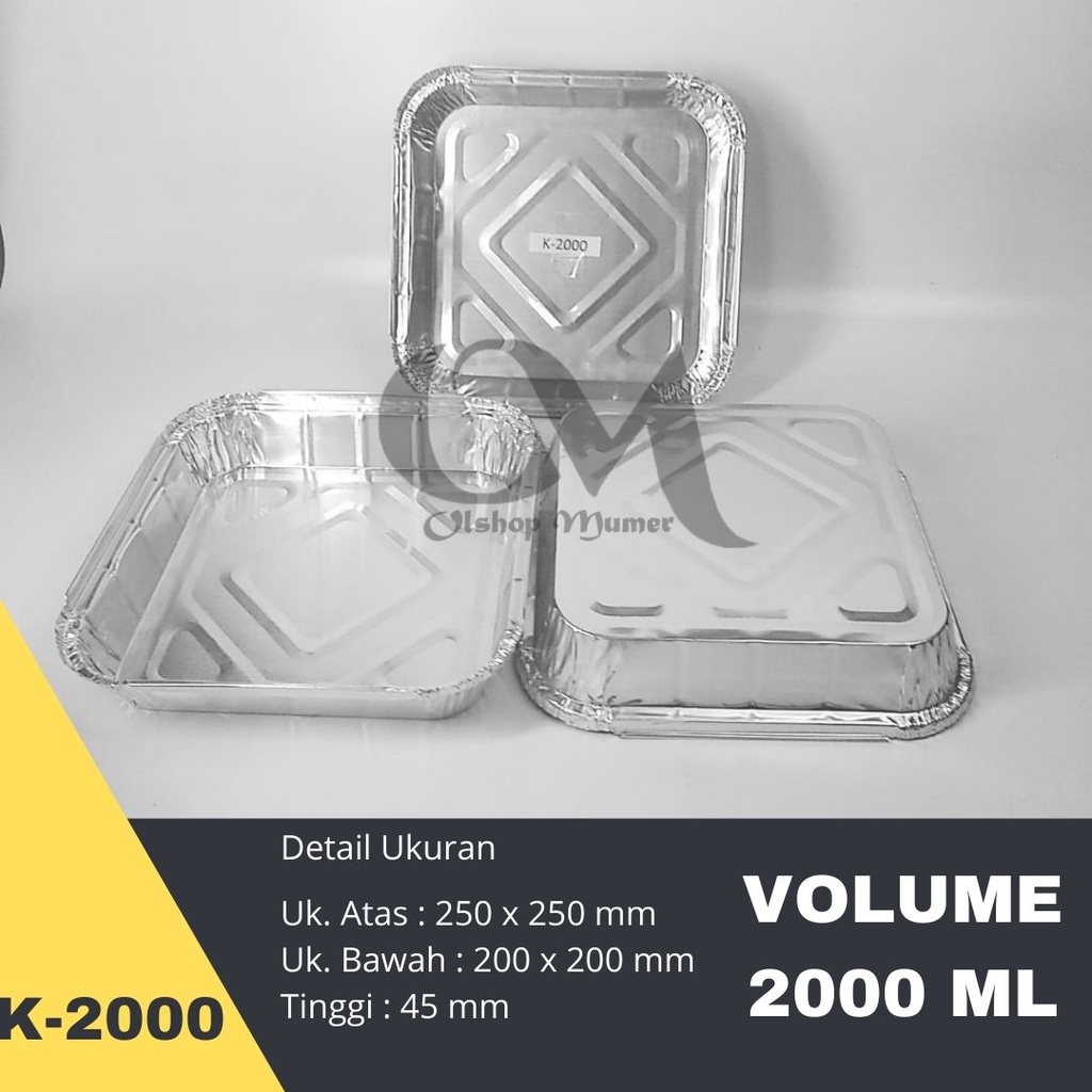 Alumunium Foil 25x25 Kotak K2000 + Tutup Aluminium Foil Kotak Besar K-2000 Loyang Tray Cetakan Klapp